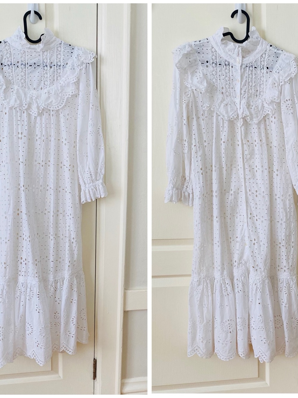 $495 LoveShackFancy Elspeth White Lace Crochet Scalloped Broderie Shirt Dress XS - Picture 4 of 15